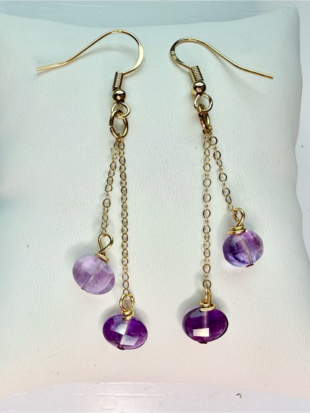 Exquisite Ombré Amethyst and 14k Gold Chain Earrings Bold Blue Purple Pink Hues